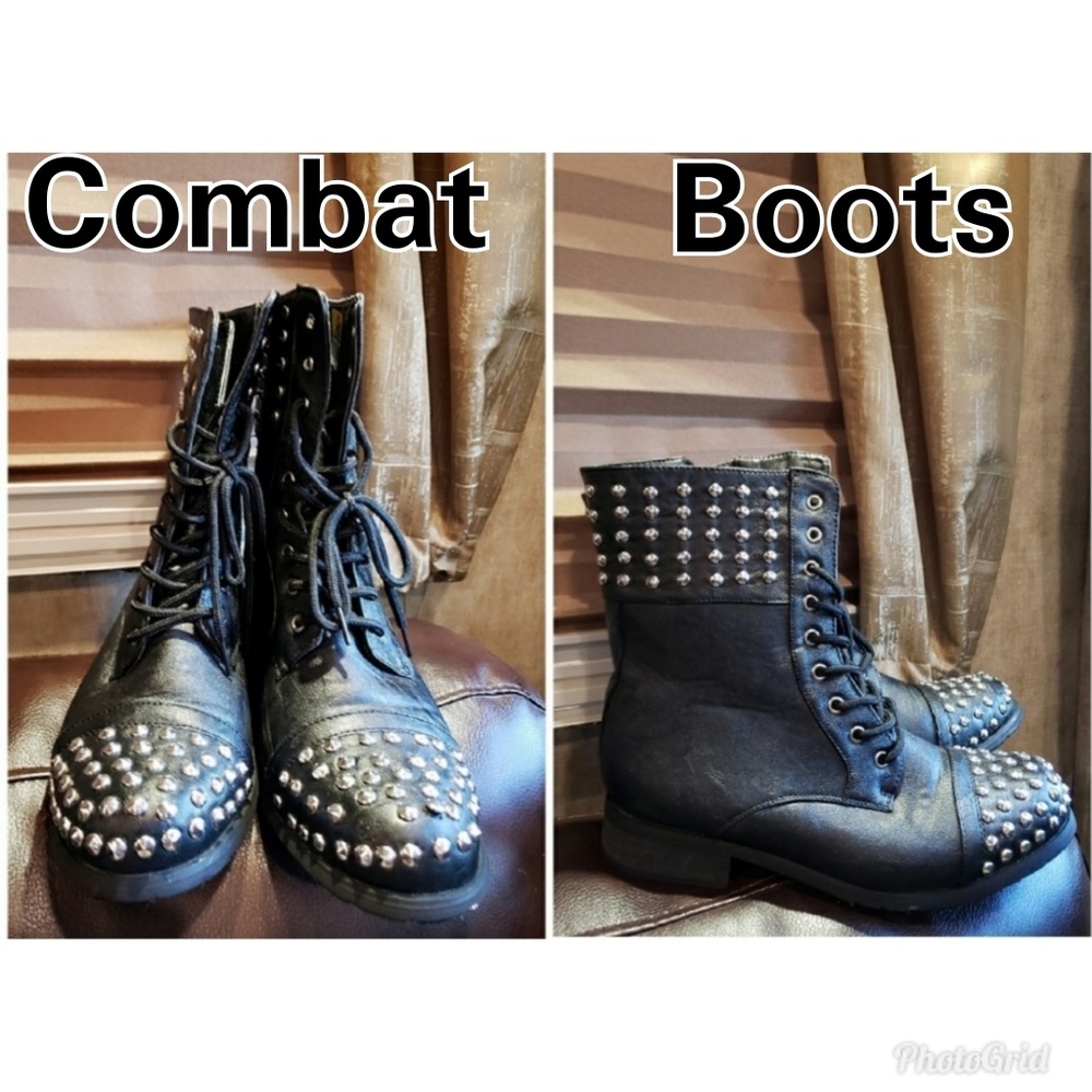 Black Studded Combat Boots Black-Like New-8.5
